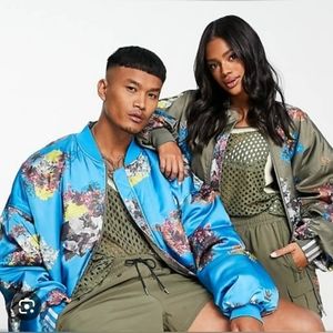 NWT - adidas x IVY PARK SATIN BOMBERJACKET BLUE/MEDIUM -DARK KHAKI - XS